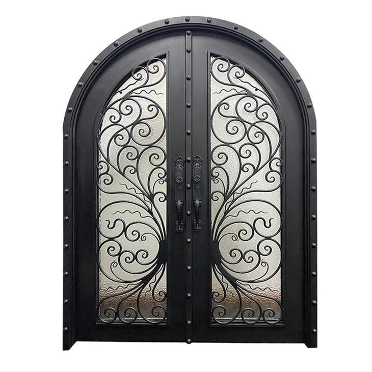 Arch Forged Front Entry Iron Doors With Transom